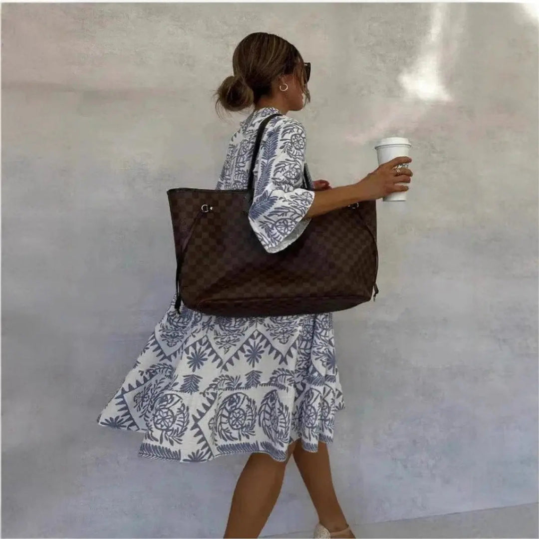 Elegant floral print summer beach tunic dress for women, loose fit & boho style.