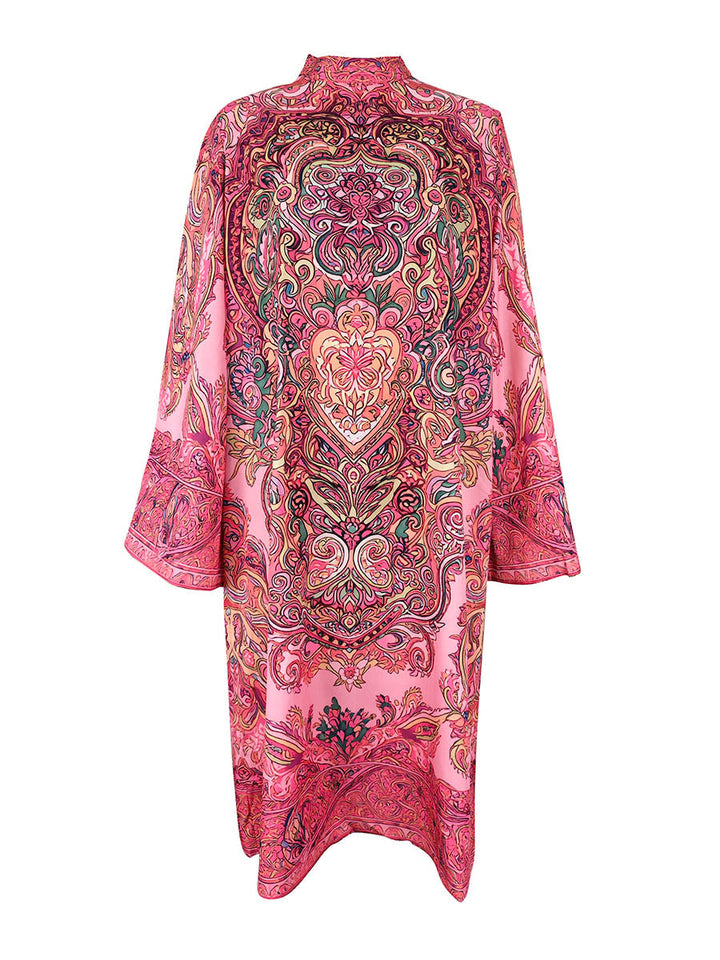 Casual women's loose fit mock neck long sleeve midi dress, easy & comfortable everyday style.