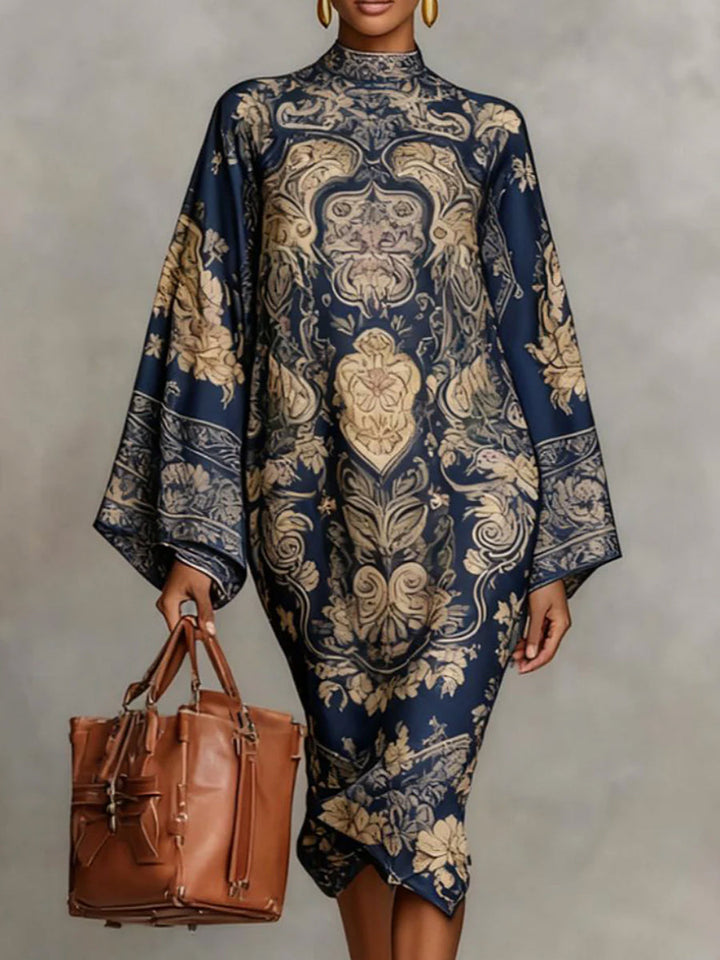 Comfortable & elegant women's long sleeve mock neck midi dress.