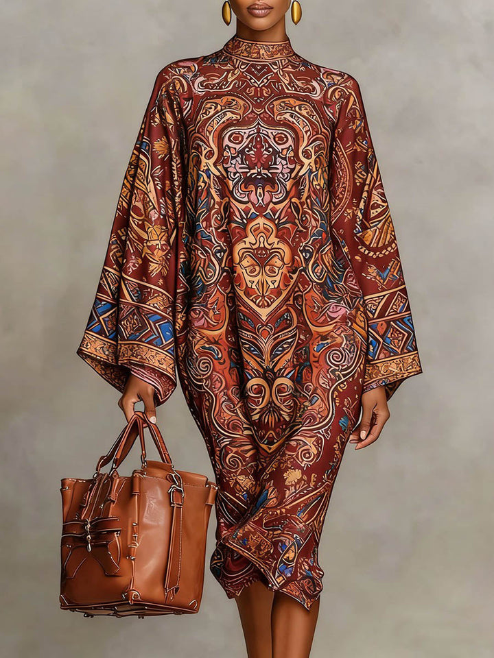 Versatile loose fit mock neck midi dress for women, ideal for casual or workwear.