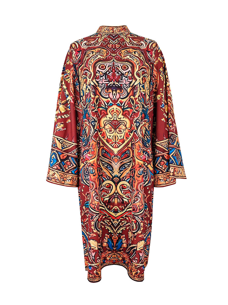 Autumn/Spring women's long sleeve mock neck midi dress, loose fit design.