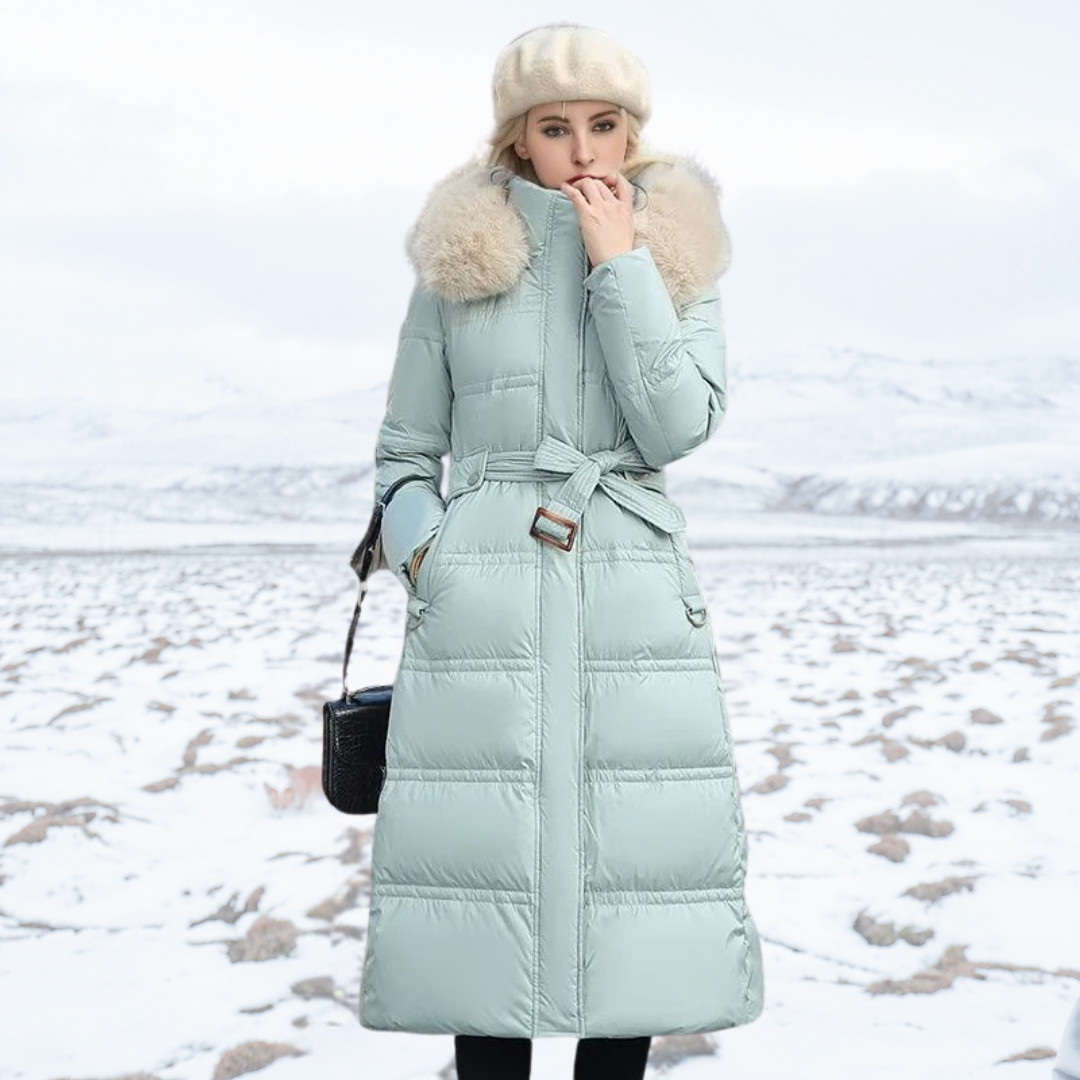 Lucia Women's Designer Winter Jacket, a stylish hooded parka, perfect for fashion-forward cold weather outerwear.