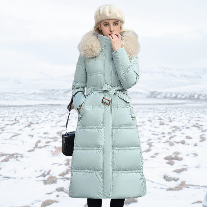 Lucia Women's Designer Winter Jacket, a stylish hooded parka, perfect for fashion-forward cold weather outerwear.
