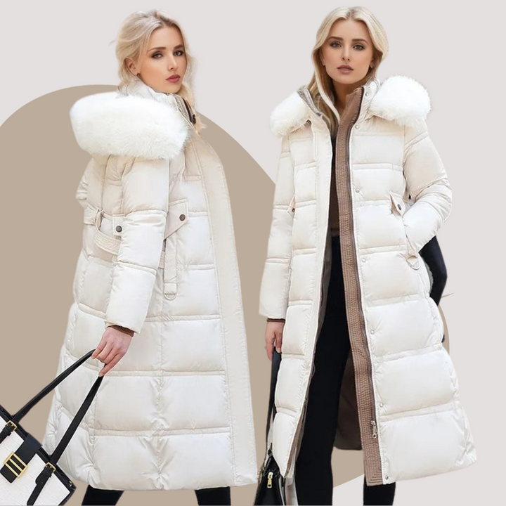 Lucia Women's Hooded Winter Jacket, a stylish designer parka for everyday comfort in cold weather.
