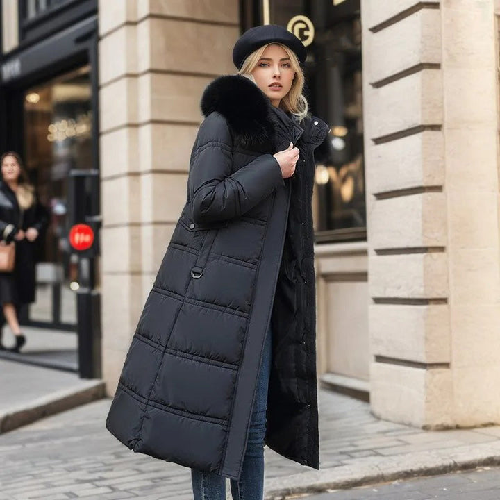 Warm Lucia Women's Parka with Hood, combining designer style and practical outerwear for winter.