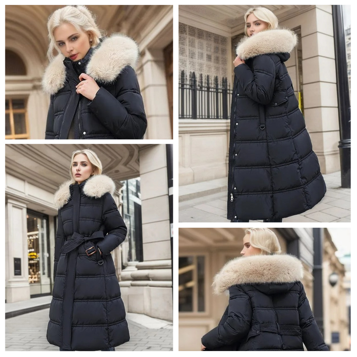Women's Lucia Hooded Parka, a stylish designer winter jacket providing exceptional warmth and comfort.