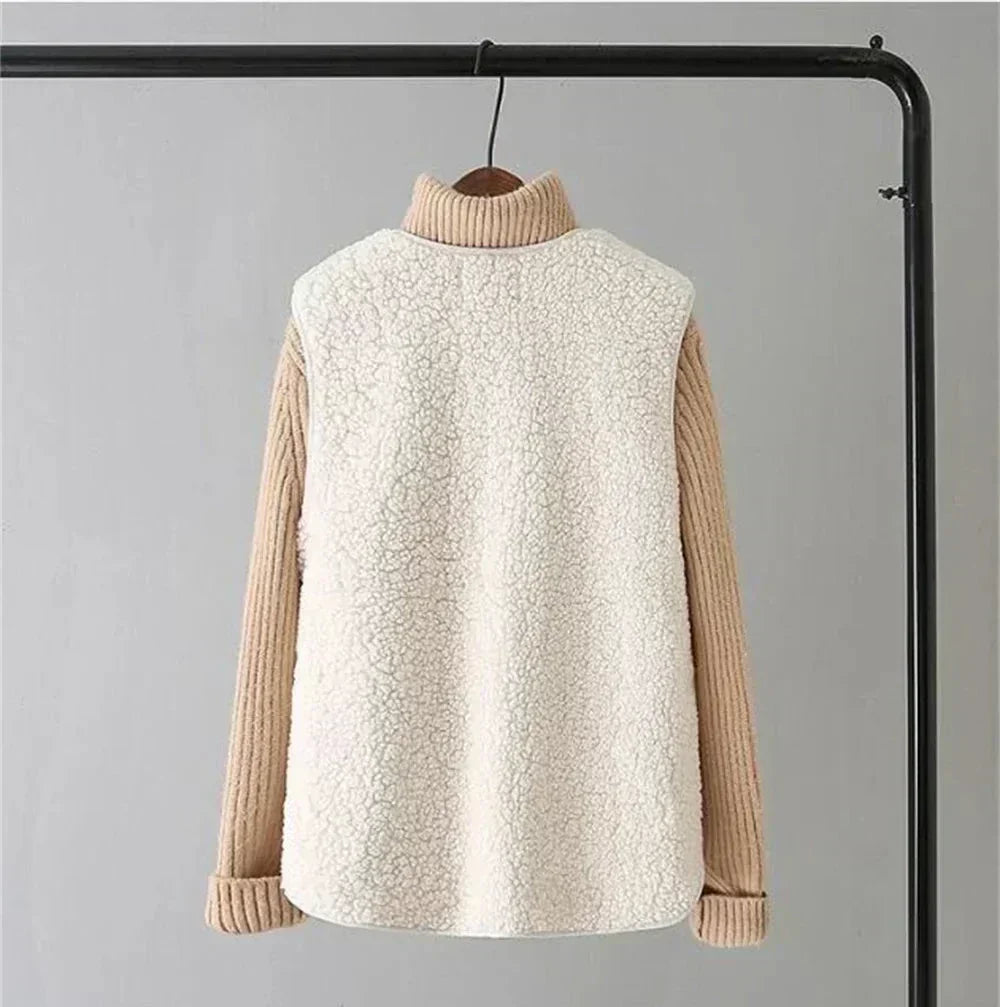 Winter essentials: Warm women's fleece vest, a stylish gilet for cozy layering. Soft material, button closure.