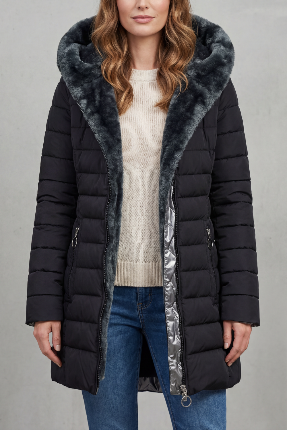 Women's Luxe Insulated Winter Parka Coat, stylish & warm long design for extreme cold weather.