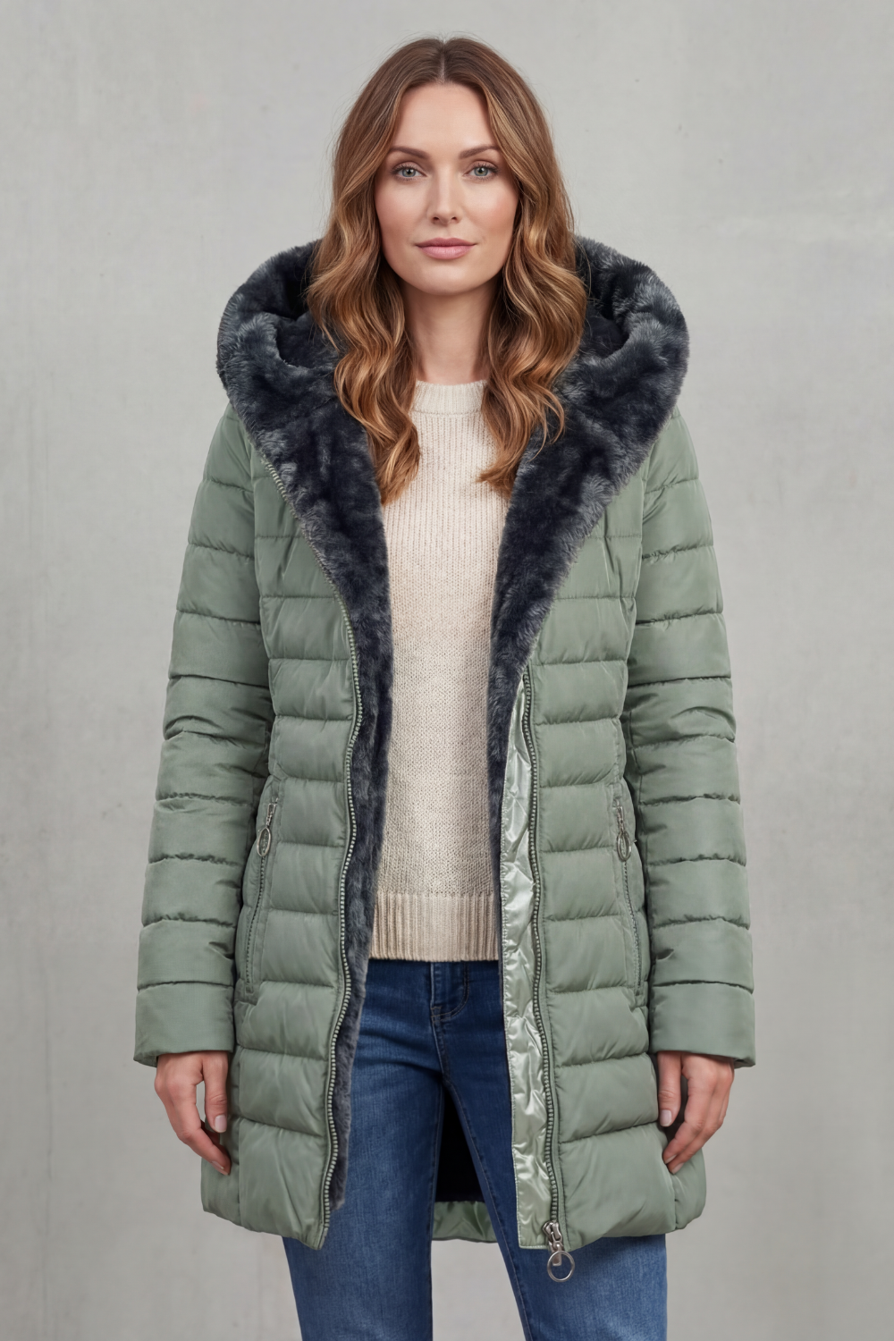 Versatile women's luxe winter parka, insulated and long, perfect for various cold weather occasions.