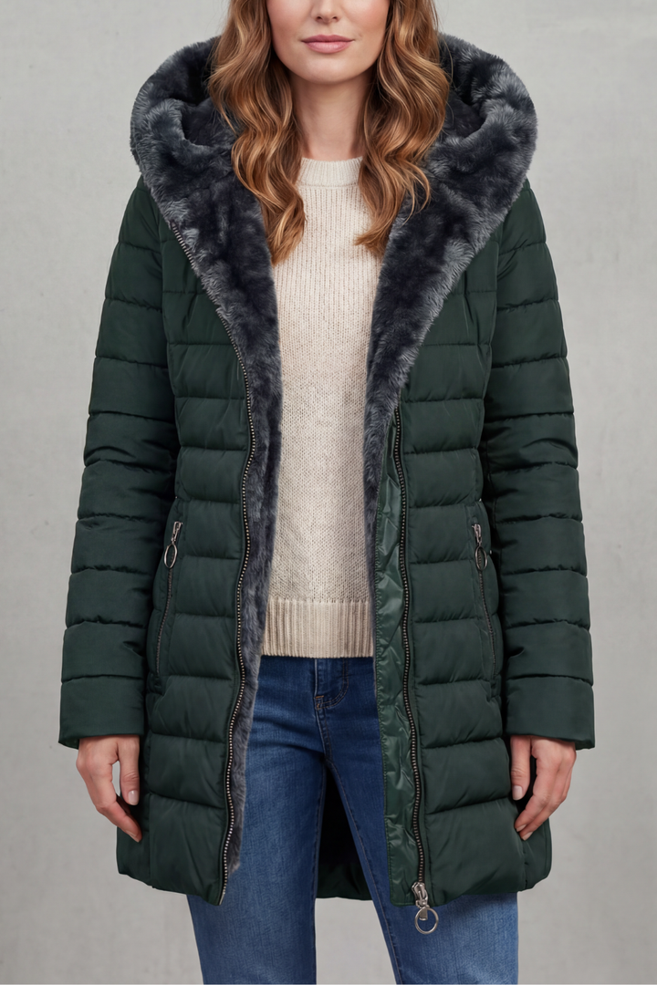 Women's premium insulated long winter parka coat with faux fur hood for ultimate warmth & style.