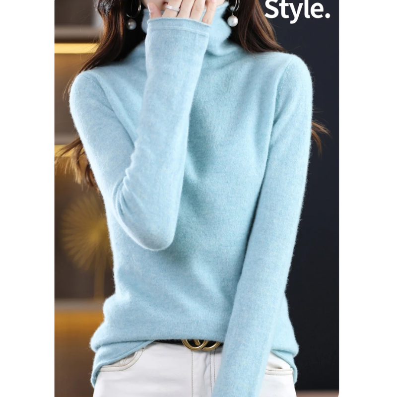 Model wearing the warm knit women's pullover in a winter setting