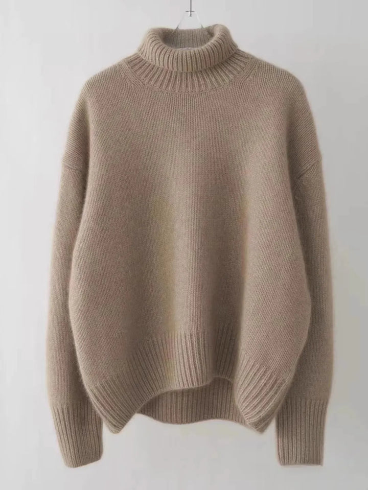Warm winter fashion featuring a luxe turtleneck sweater, designed for ultimate comfort.