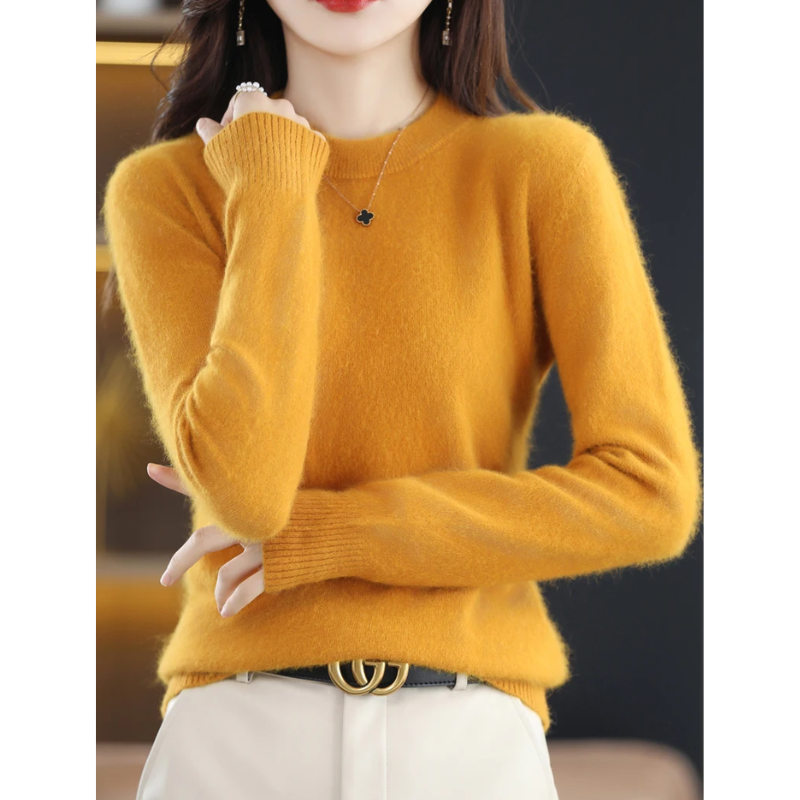 Trendy women's everyday wear: soft round neck pullover sweater
