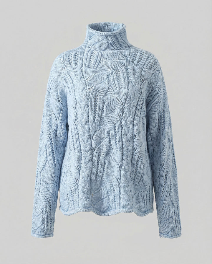 Blue women's cashmere sweater, minimalist style, ultimate cozy essential