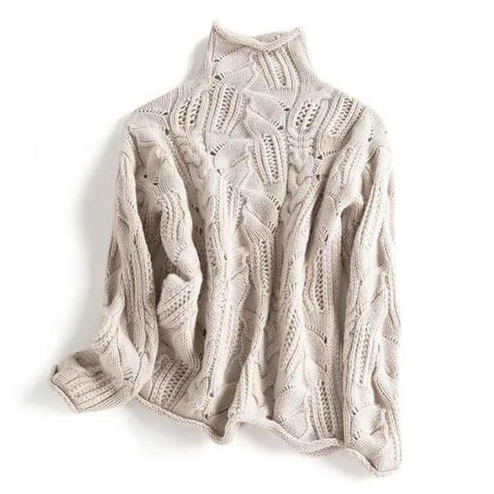 Chic women's beige cashmere pullover, soft warmth and minimalist aesthetic