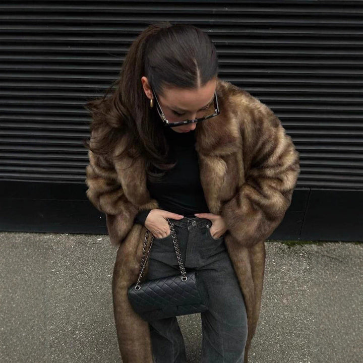 Cruelty-free luxury outerwear: warm brown faux fur coat for women