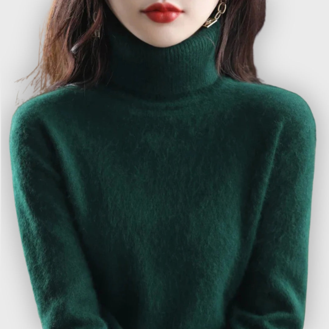 Stylish women's apparel: a chic cashmere turtleneck sweater for any occasion.