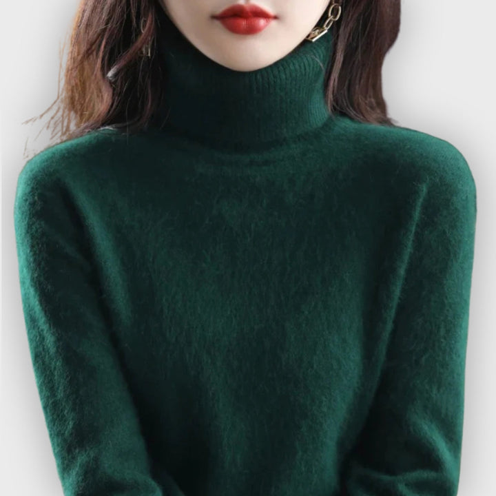 Stylish women's apparel: a chic cashmere turtleneck sweater for any occasion.