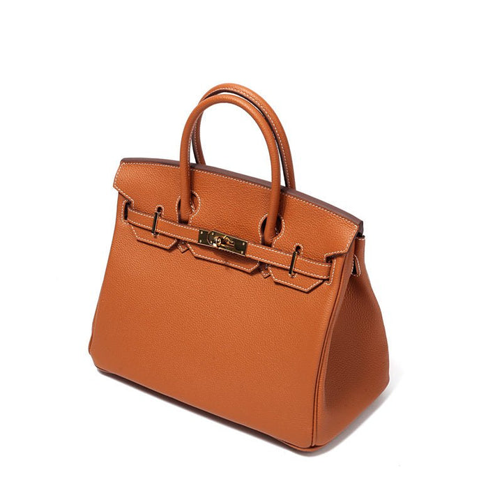 Luxury everyday handbag in genuine cognac leather