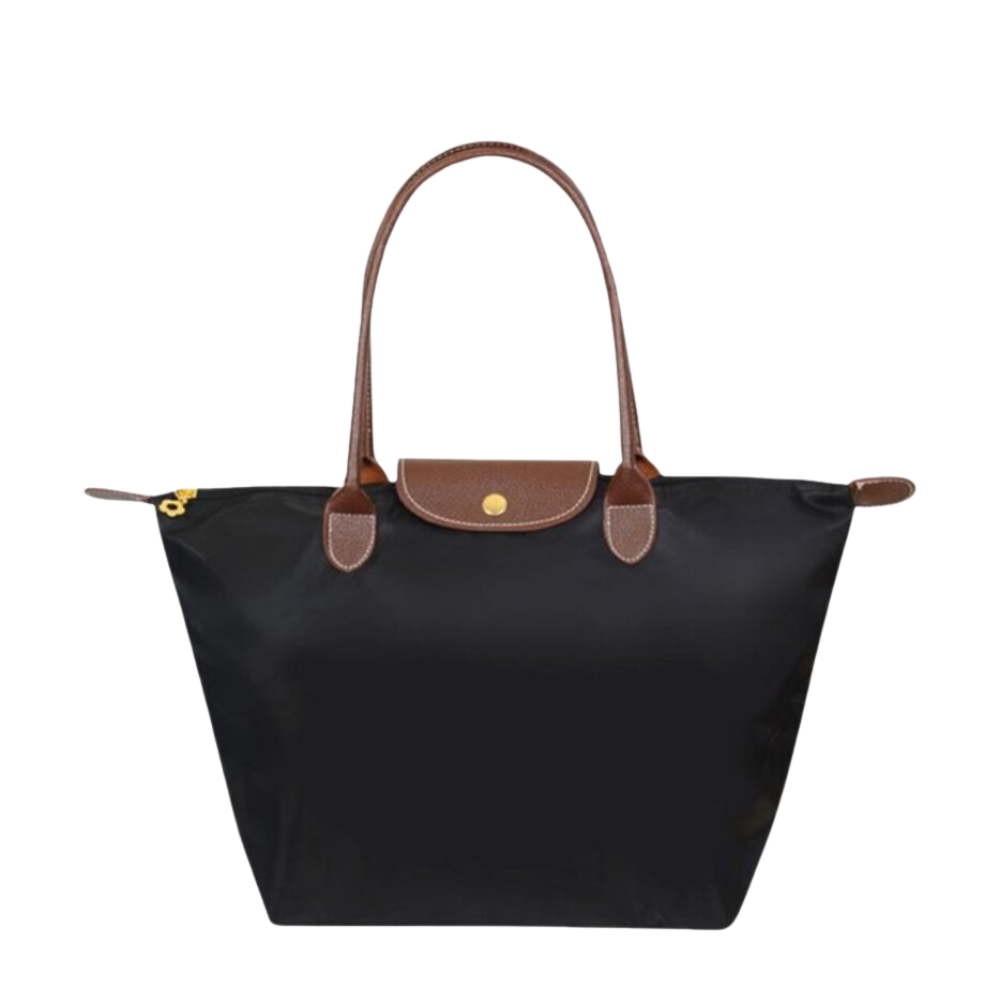 Women's luxury large leather tote bag with zipper, perfect for work or travel.