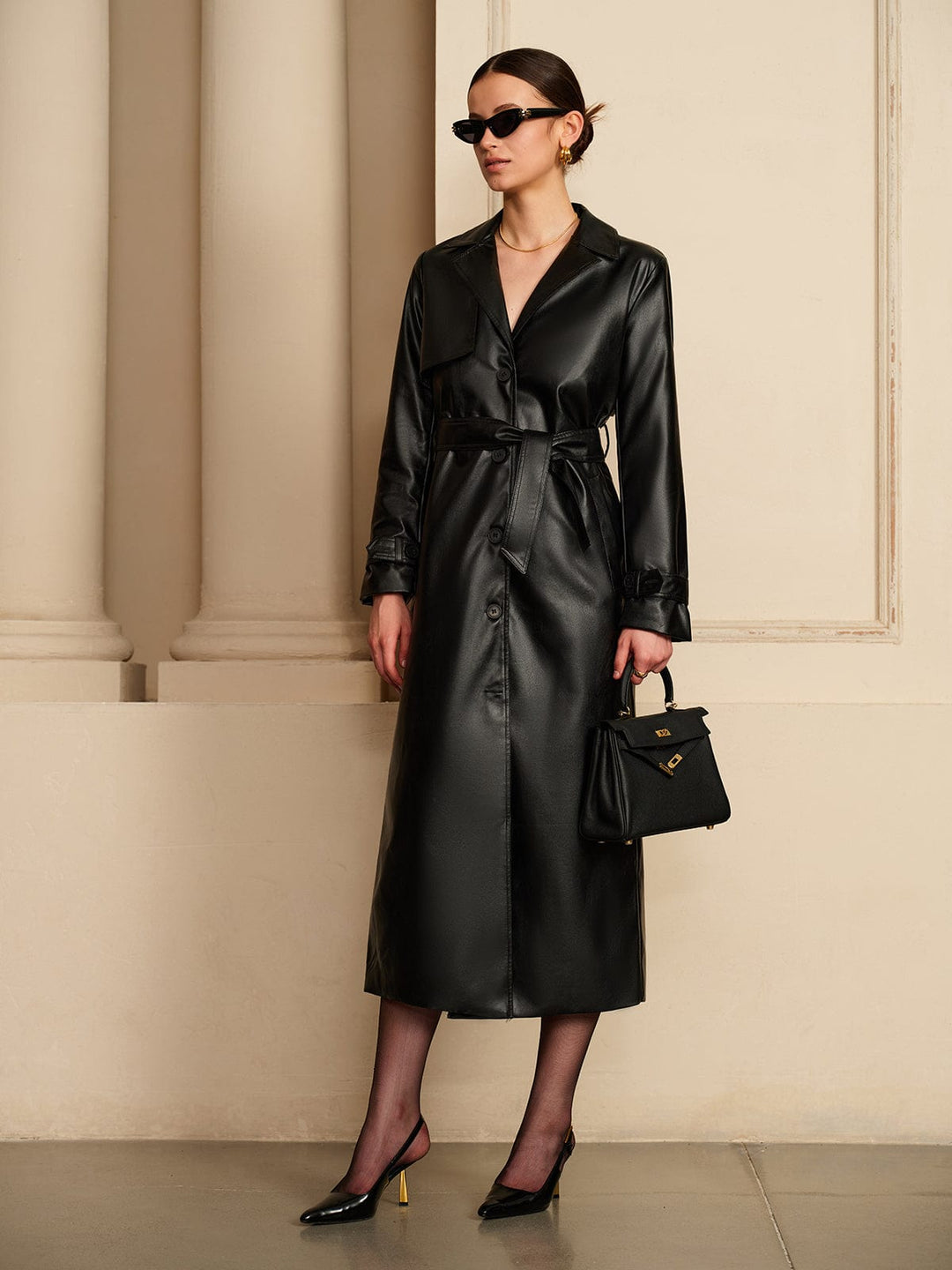 Women's luxury leather-look lightweight summer jacket with a chic belt. Perfect versatile outerwear.
