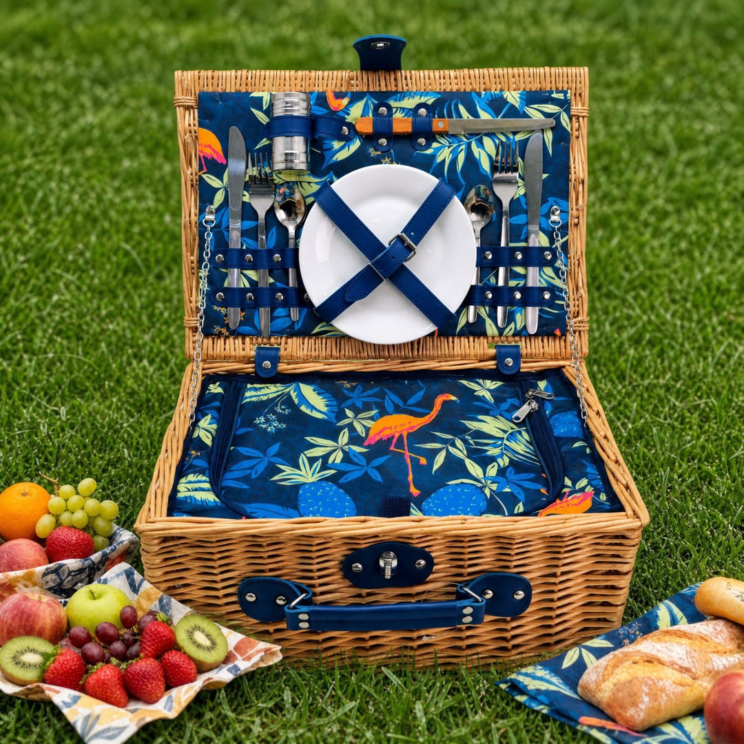 Summer ready: women's luxury picnic basket with integrated crockery, insulated cooler for outdoor fun.