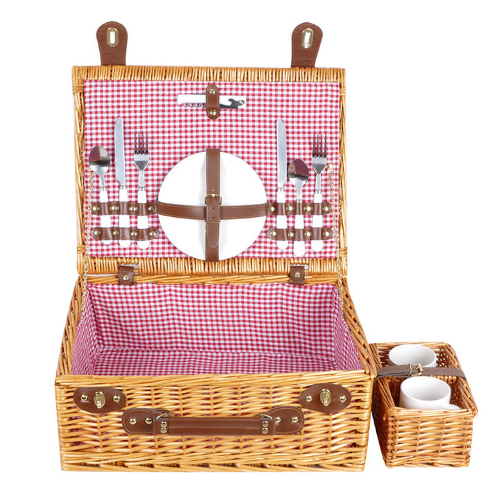 Women's elegant picnic basket. Integrated crockery & insulated cooler. Perfect for outdoor meals.