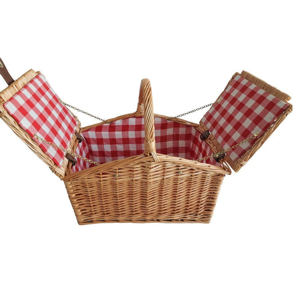 Travel essential: women's luxury picnic basket, portable with integrated dining and insulated cooler.