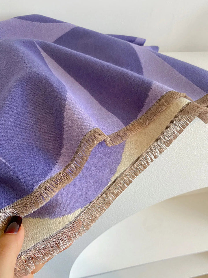 A must-have winter accessory: women's elegant reversible lilac/black scarf.