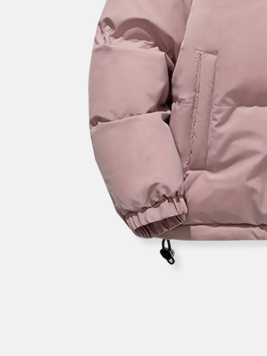 Sleek women's luxury puffer jacket, hooded design for ultimate winter warmth and comfort.