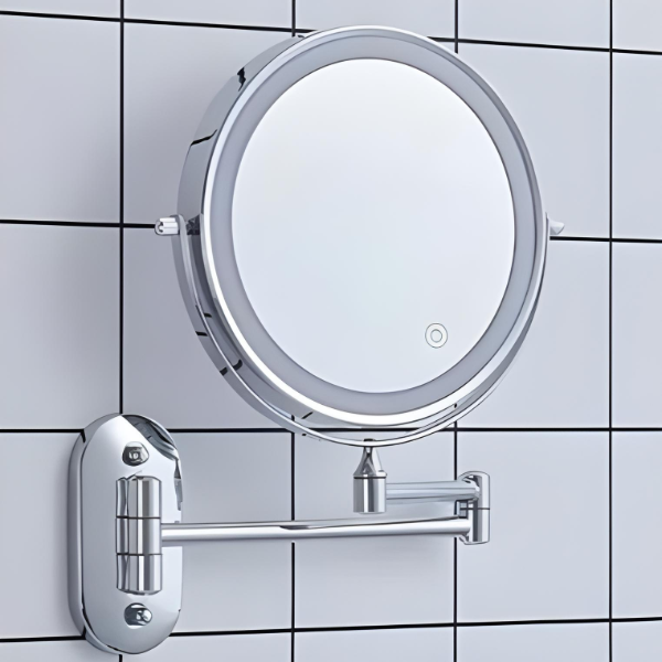 Women's cosmetic LED mirror with powerful magnification and customizable light for flawless beauty routines.
