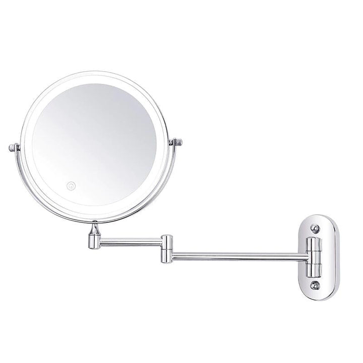 Hands-free magnified LED beauty mirror for women, featuring rechargeable battery and adjustable brightness.