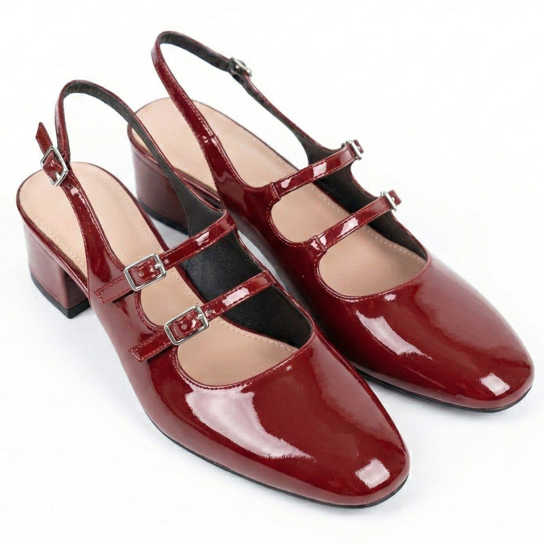 Chic women's Mary Jane heels: square toe, double strap, stable block heel, slingback. Elegant and comfortable.
