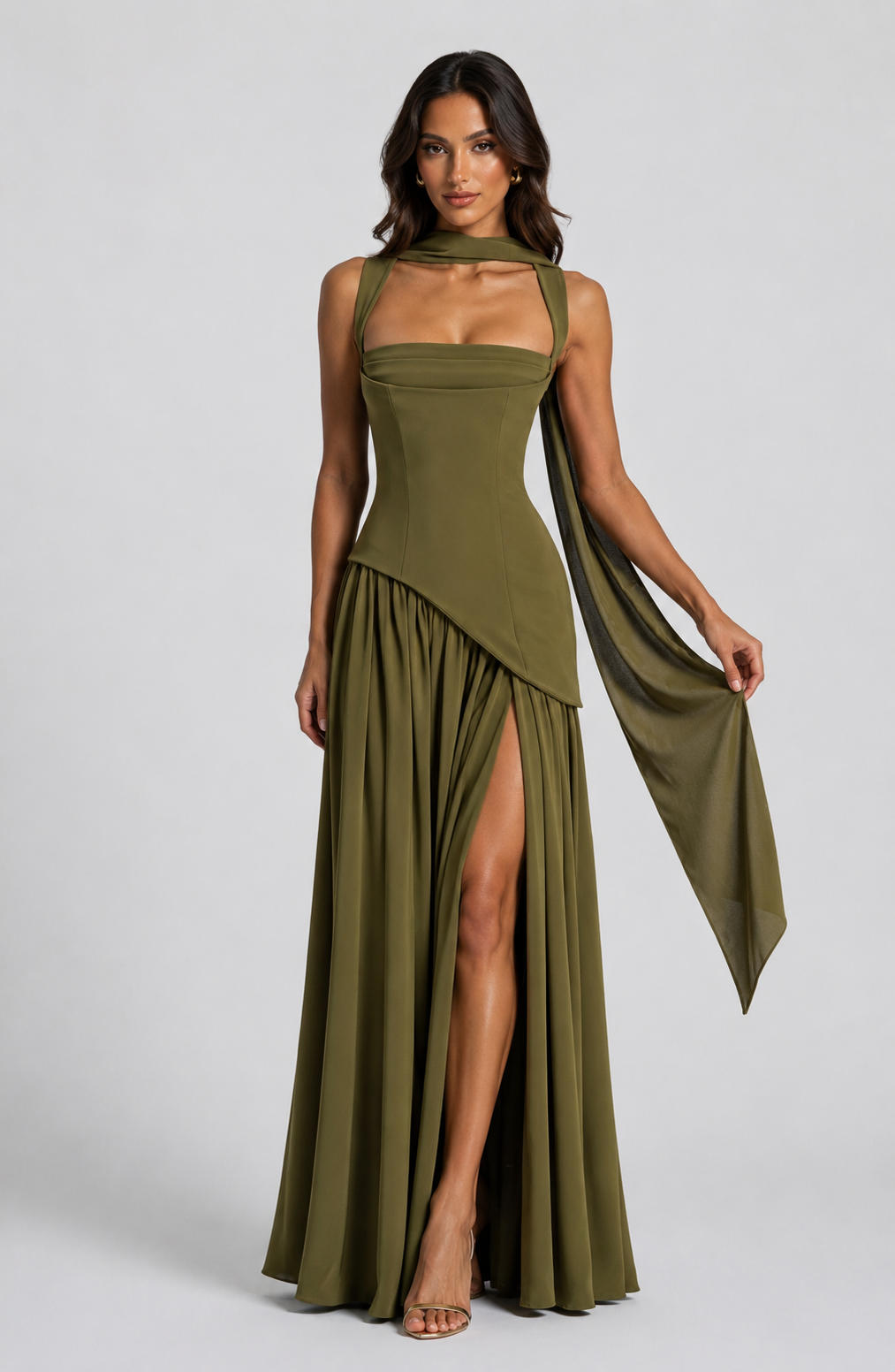 Stylish women's long maxi dress with adjustable straps, perfect for elegant vacation wear or casual day-to-day fashion.
