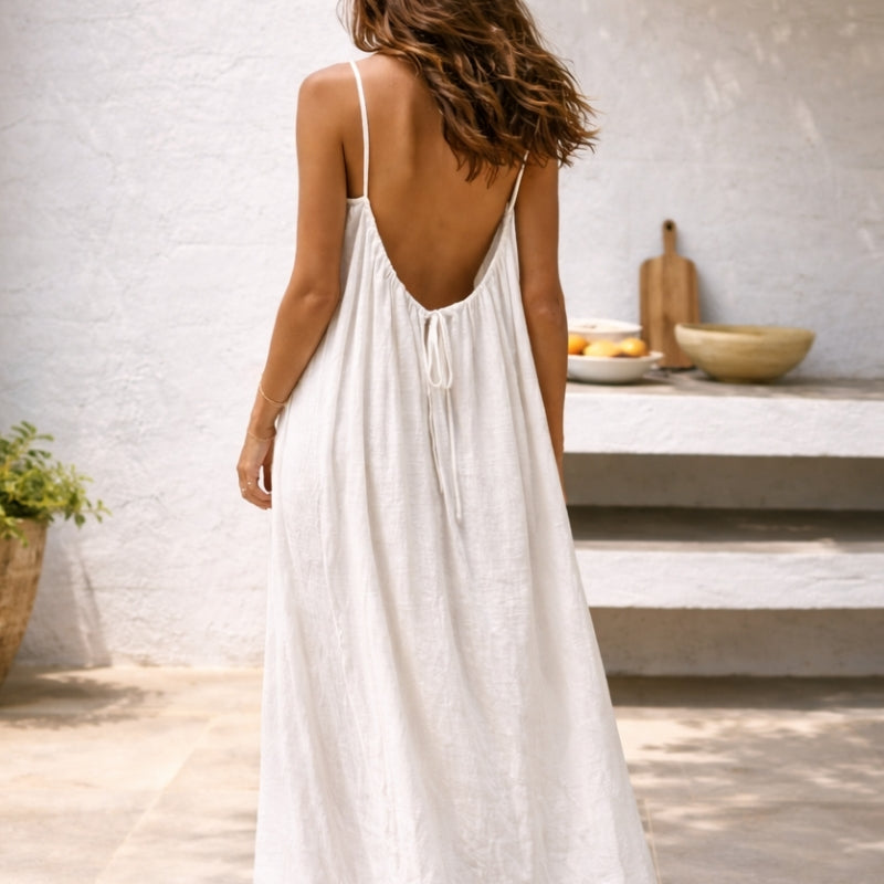 Chic women's spaghetti strap maxi sundress, perfect for warm weather fashion.