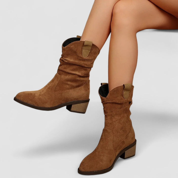 Women's mid-calf fashion boots with convenient pull tabs for effortless style. Perfect fall/winter footwear.