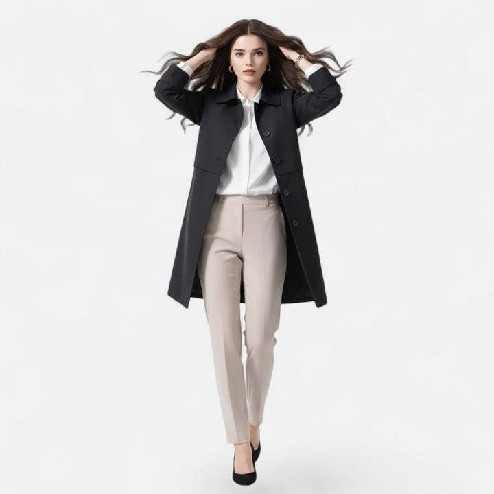 Timeless elegance: a woman's mid-length wool coat, versatile for classic and modern looks.