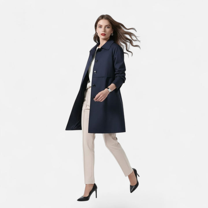 Elegant wool-blend trench coat for women, a must-have for sophisticated autumn and spring wardrobes.