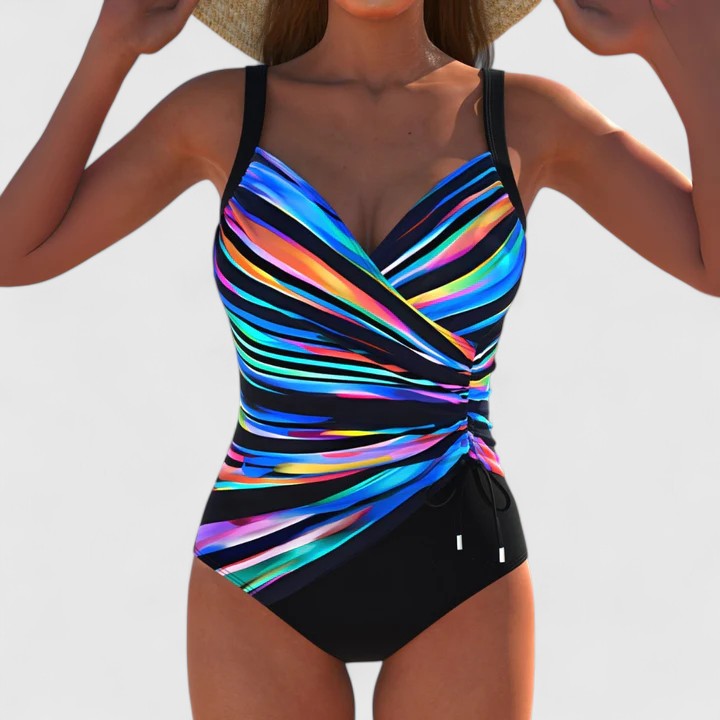 Women's modern printed one-piece swimsuit for vibrant beach style & comfort. Perfect summer fashion.