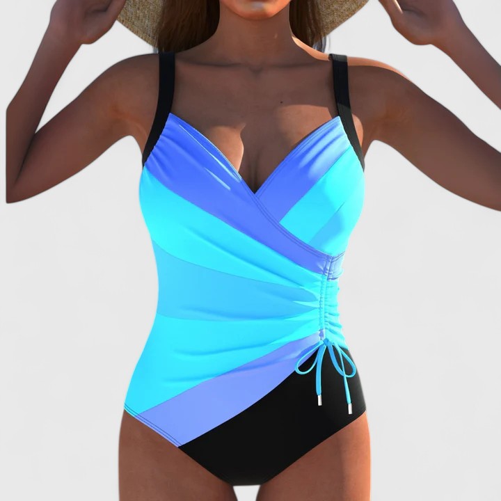 Comfortable women's one-piece swimsuit with vibrant modern print. Perfect for poolside style & summer fashion.