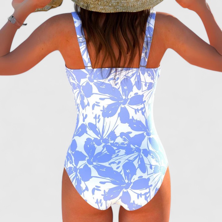 Women's modern printed one-piece swimsuit, chic beachwear for summer fashion & poolside style. Comfortable.