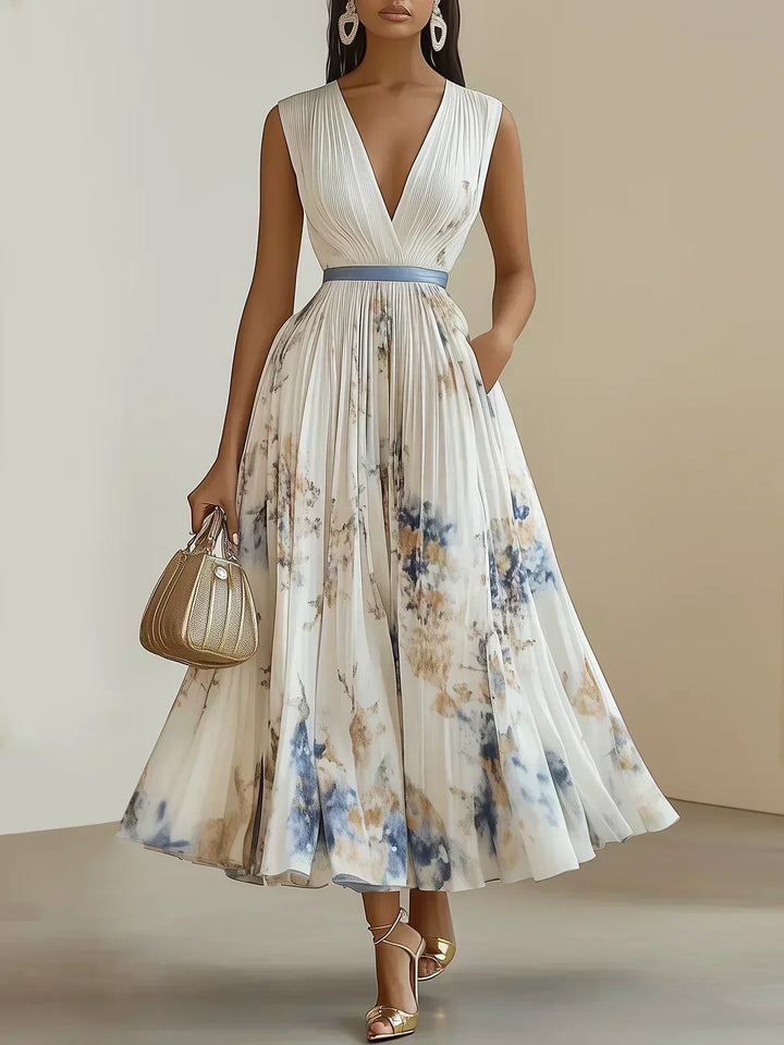 Women's Molly Elegant Sleeveless V-Neck Maxi Dress, flowy and chic for summer occasions.
