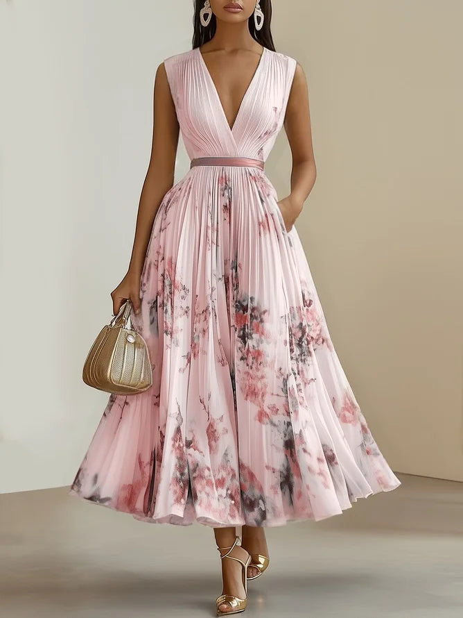 Molly elegant sleeveless V-neck maxi dress, comfortable and chic for women's summer wear.
