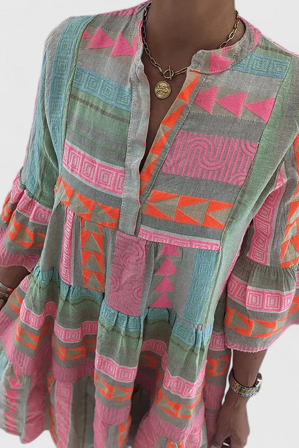 Relaxed fit women's comfortable boho tiered dress. Ideal for beach days, vacation, or a casual summer outing.