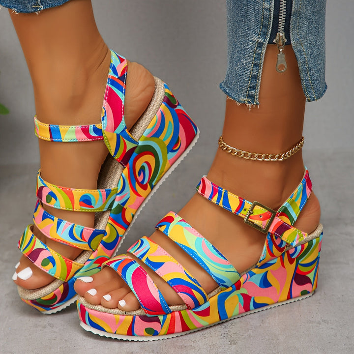 Casual women's multicolour open toe wedge sandals for comfortable summer holidays.