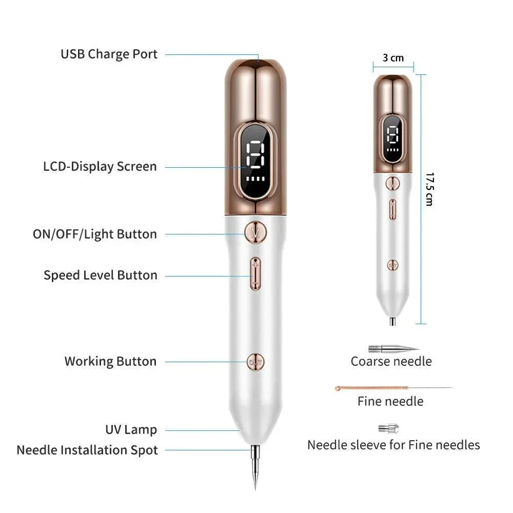 Advanced plasma pen to target and remove skin blemishes, dark spots, and acne scars, revealing clearer skin.