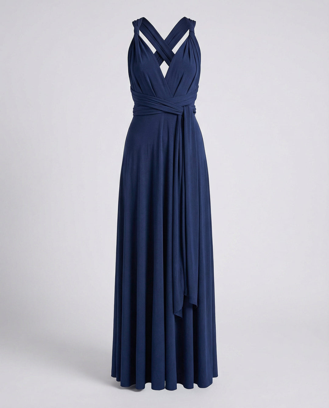 Flowing women's multiway wrap maxi dress, elegant V-neck tie for versatile occasion styling.