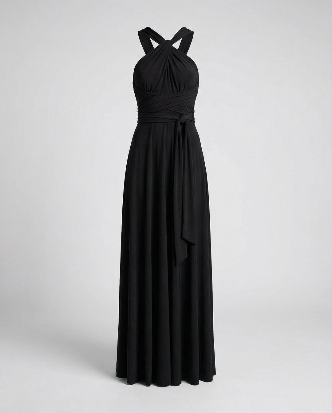 Chic women's multiway wrap maxi dress, featuring a sophisticated V-neck and tie design.