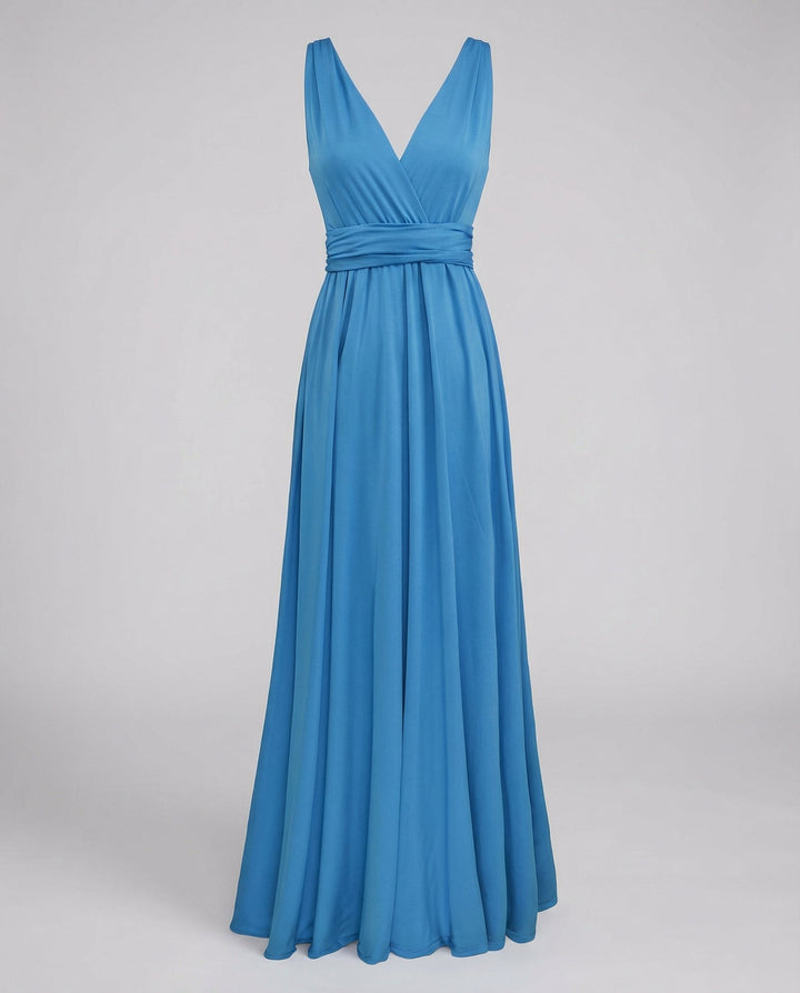 Women's elegant V-neck multiway wrap dress, a versatile maxi perfect for any occasion.