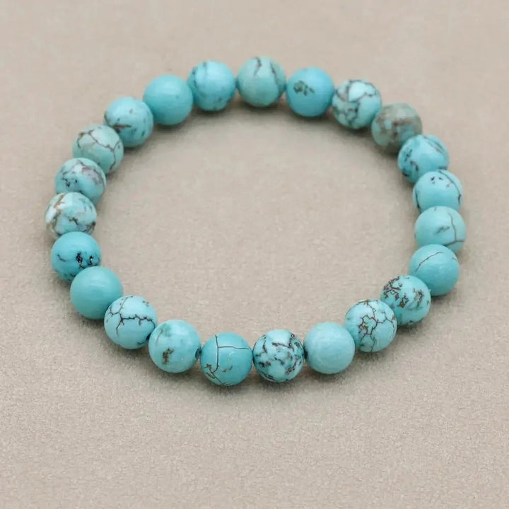 Authentic natural turquoise stone beaded stretch bracelet for women. Beautiful gemstone jewelry.